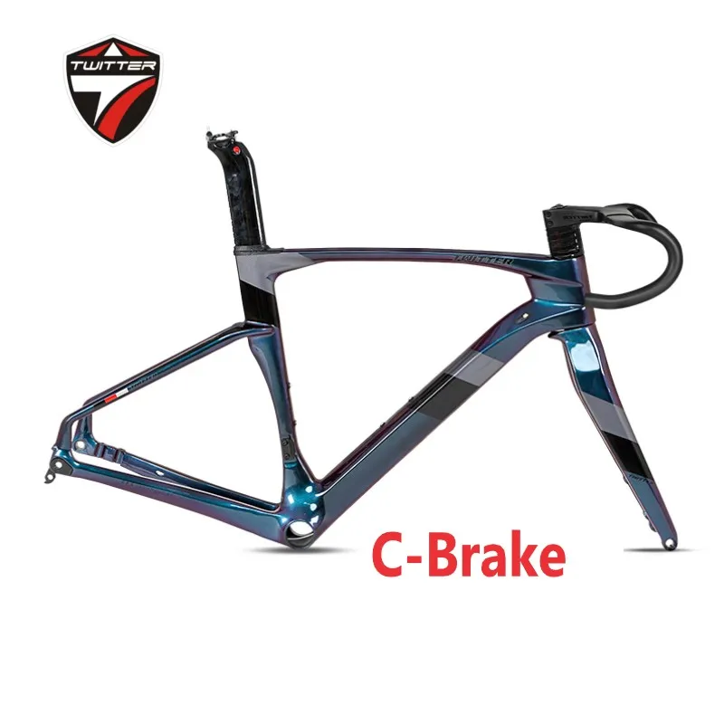 

TWITTER-Holographic C Brake Carbon Fiber Road Bicycle Frameset, Front Fork, Seat Tube, Bowl Set, Carbon Fiber Handlebar, T900, T