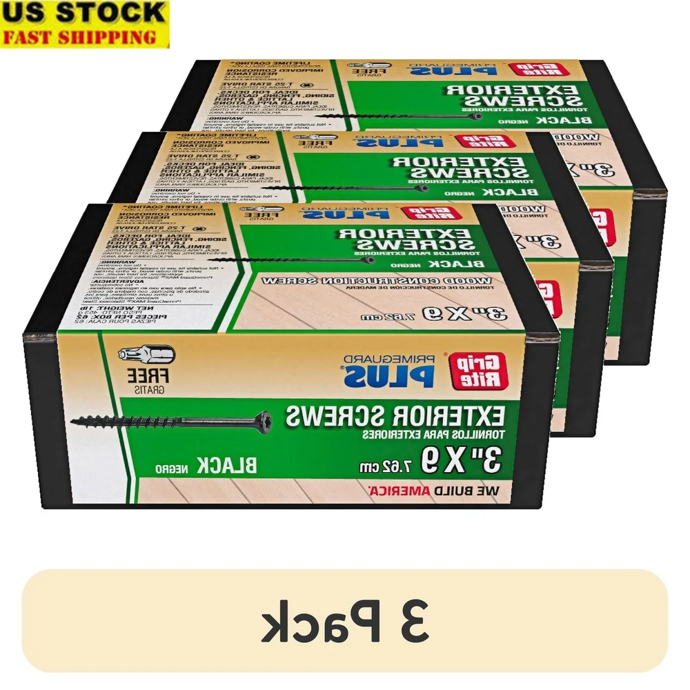 

3 Pack PrimeGuard Plus Deck Screws 3in Black Wood to Wood Rust Resistant Type 17 Point Easy to Use 72 Pieces