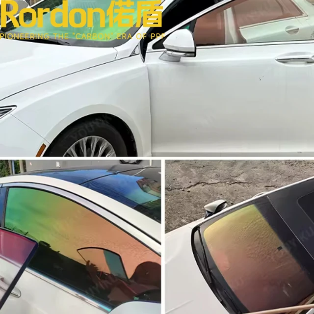 Pellicola per tinta camaleonte rosso tramonto per finestrino dell'auto VLT84% Nano ceramica solare colorata rosso verde che cambia colore camaleonte tinta
