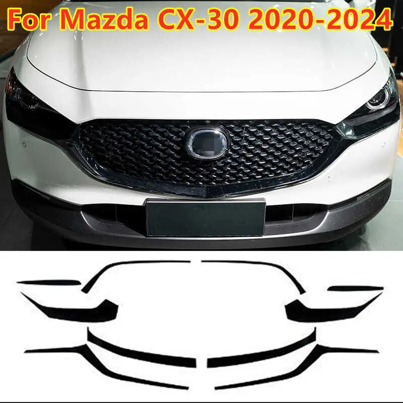 

Bright Black Front Bumper Grille Grill Stripe Sticker For Mazda CX-30 2020-2024