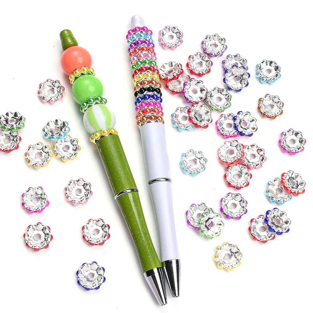 20Pcs 12mm Alloy Wave Edge Colorful Imitation Pearl  Rondelle Spacer Beads For Jewelry Making Diy Bracelets Craft Accessories