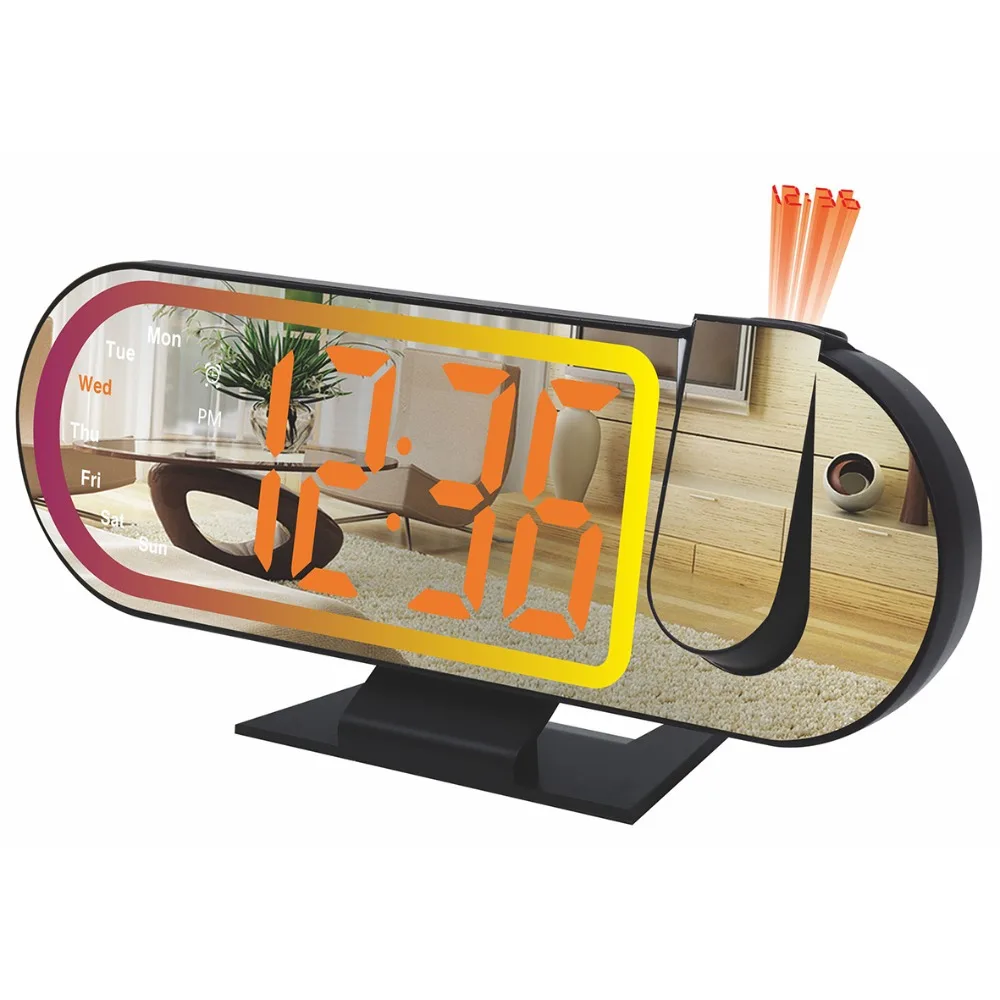 Large Screen Projection Alarm Clock Colorful Projection RGB Mood Light Digital Alarm Clock Temperature Clear Time
