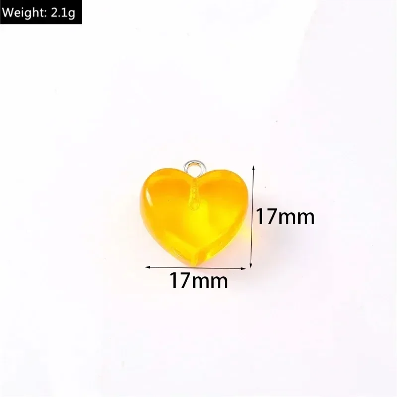 10Pcs Cute Love Heart Resin Charms 17x17mm Candy Color Pendants for DIY Jewelry Necklace Earring Bracelet Supplies