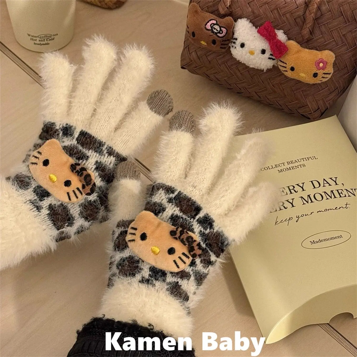 Kawaii Hello Kitty Sanrio Children Cute Cartoon Comfortable Warm Gloves Student Outdoor Cycling Gloves Birthday Gift for Kids