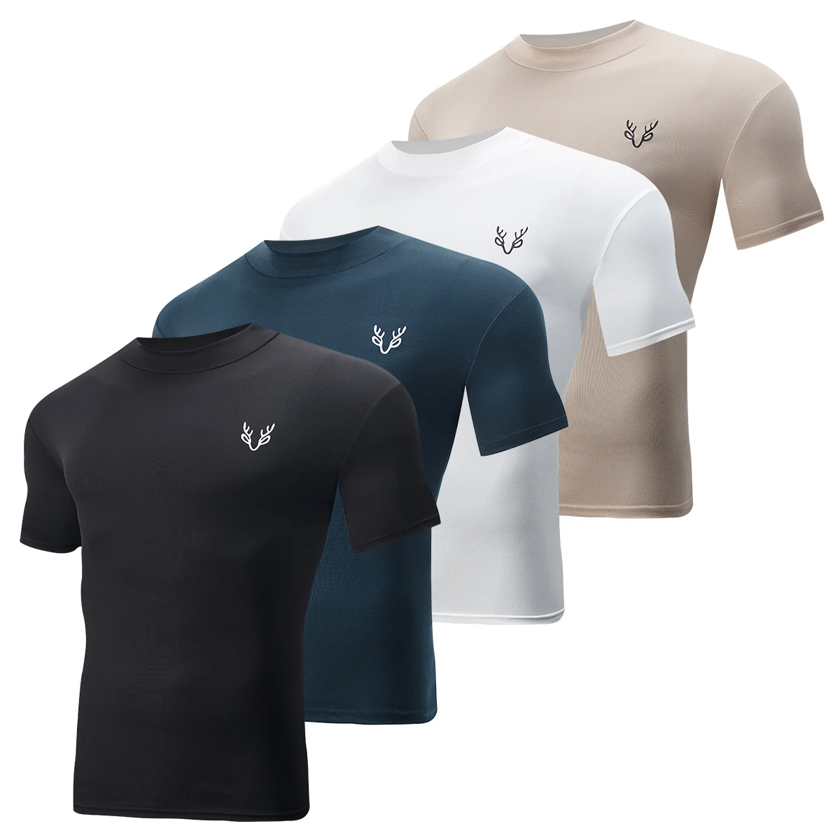 

1/4 Piece Men's Small Collar Deer Head Printing Fashion Short Sleeve Leisure Sports Basic Shirt Multi-size Youth Joker T-shirt