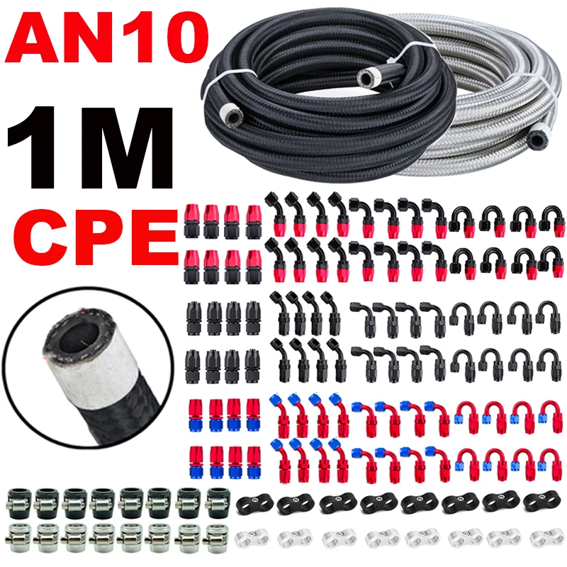 

1M/3.28FT AN10 10AN ID:14mm Car Fuel Hose Oil Gas Line Nylon Stainless Steel CPE Rubber Brake Pipe End Fittings Clamps Separator
