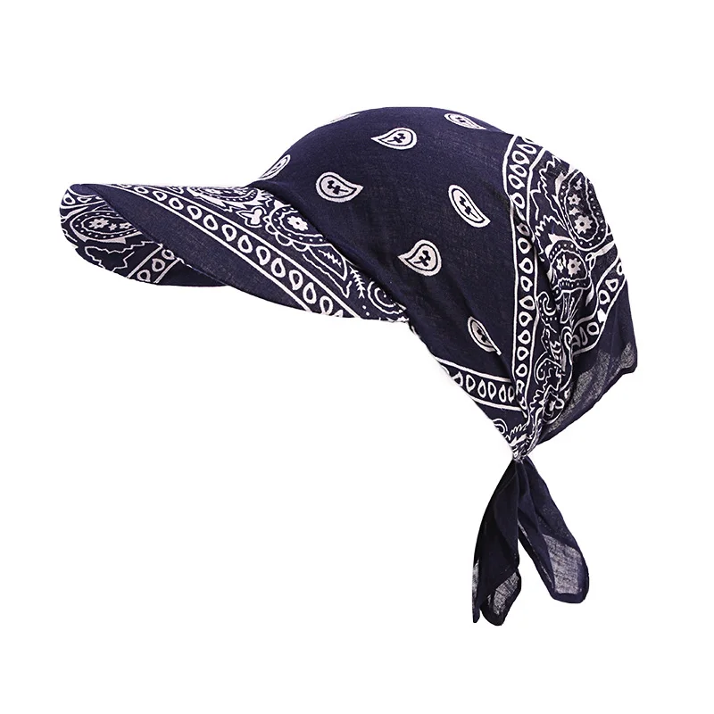 New Women Cotton Paisley Head Scarf Visor Hat With Wide Brim Sunhat Summer Beach UV Protection Sun Hats Adjustable Baseball Cap