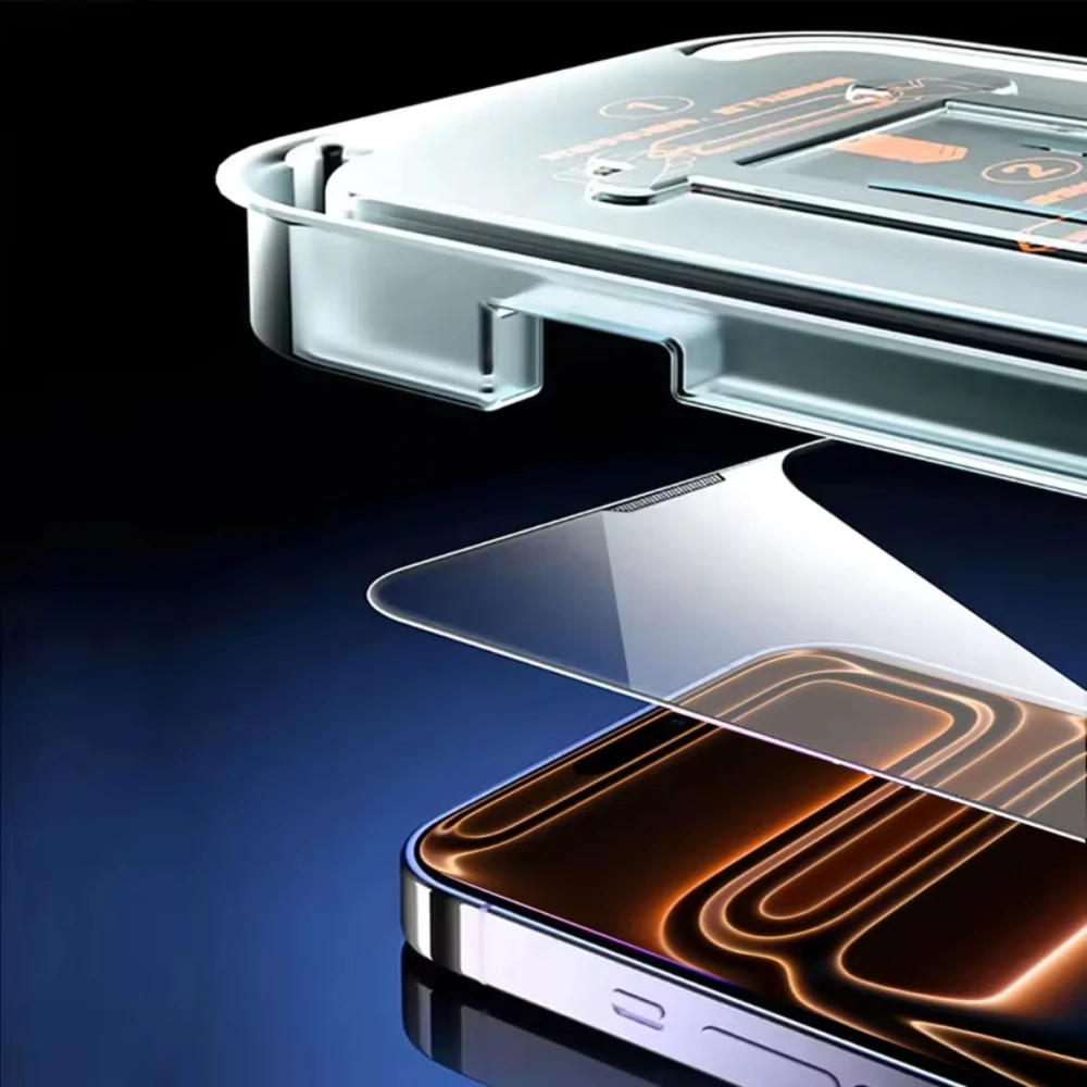 3-2 قطعة زجاج خالي من الغبار آيفون 17 برو ماكس اير 15 11 13 12 14 16 برو ماكس زائد طلاء Oleophobic EZ Installa واقي للشاشة