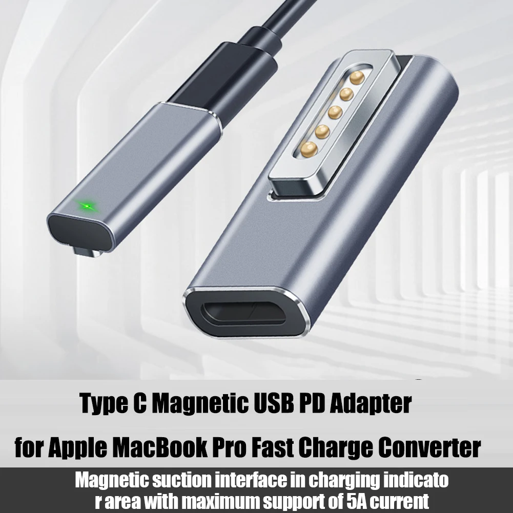 Adaptador magnético USB tipo C PD, Conector de carga rápida de datos para MacBook Air/Pro