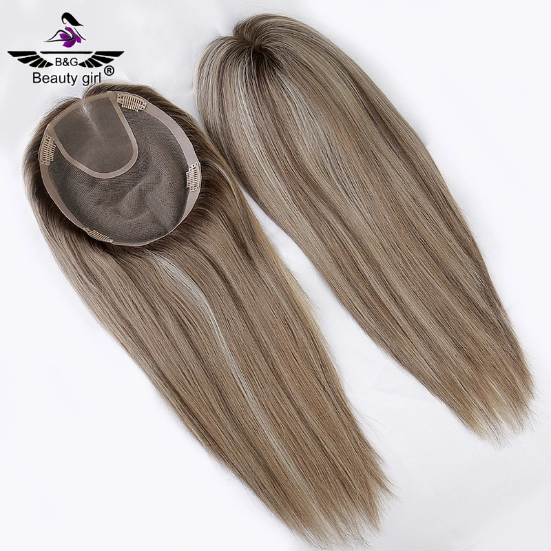 

Scalp Big Base Cover For Thinning Hair 7.5X8 Toppers For Woman Slavic Remy Hair High Density Mono Topper