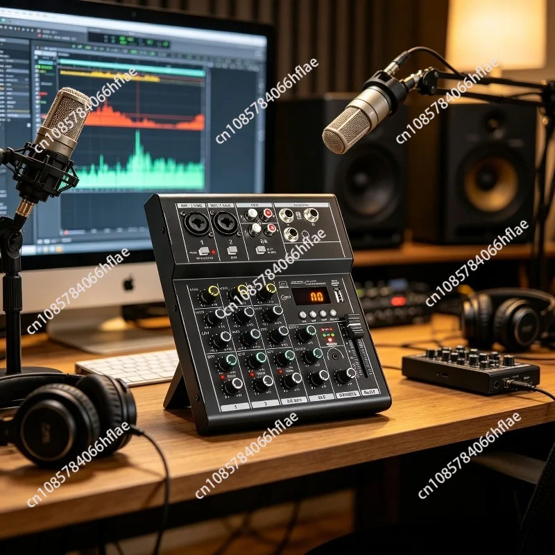 4 Way 6 way Professional Small Bluetooth Mixer with Reverb Effect Microphone Karaoke Stage Performance Meeting