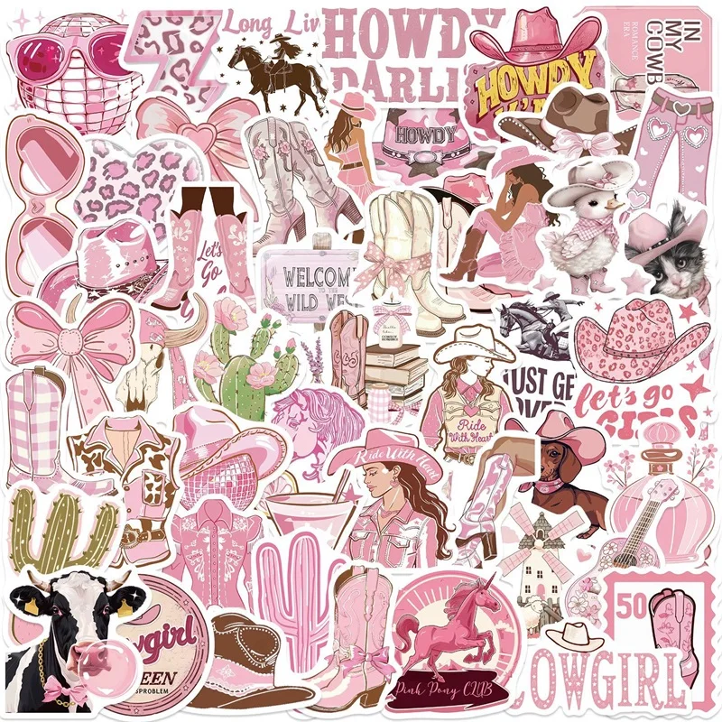 10/30/50PCS Pink Cowboy PVC Sticky Sticker Aesthetic DIY Decoration Scrapbooking Phone Hand Accounting Supplies