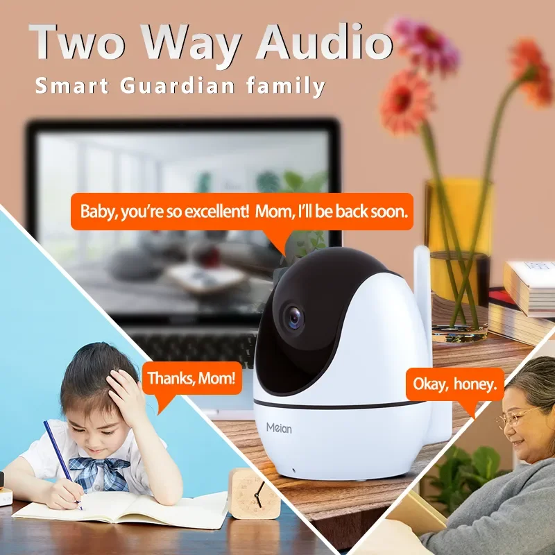 Meian-Wireless Indoor Baby Monitor, WiFi IP Camera, Mini CCTV Security Camera, AI Tracking, Audio Video Surveillance Camera