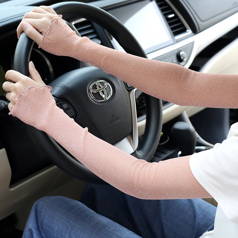 Tipis bernapas seksi lengan pendek tabir surya untuk wanita, ikat lengan palsu jaring dekoratif lengan es menari luar ruangan