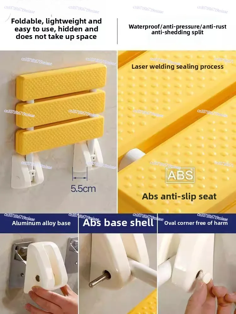 Taburete plegable para baño, silla plegable colgante, asiento de baño, ducha, inodoro, pared de baño, cambio de zapatos, taburete para sentarse antideslizante