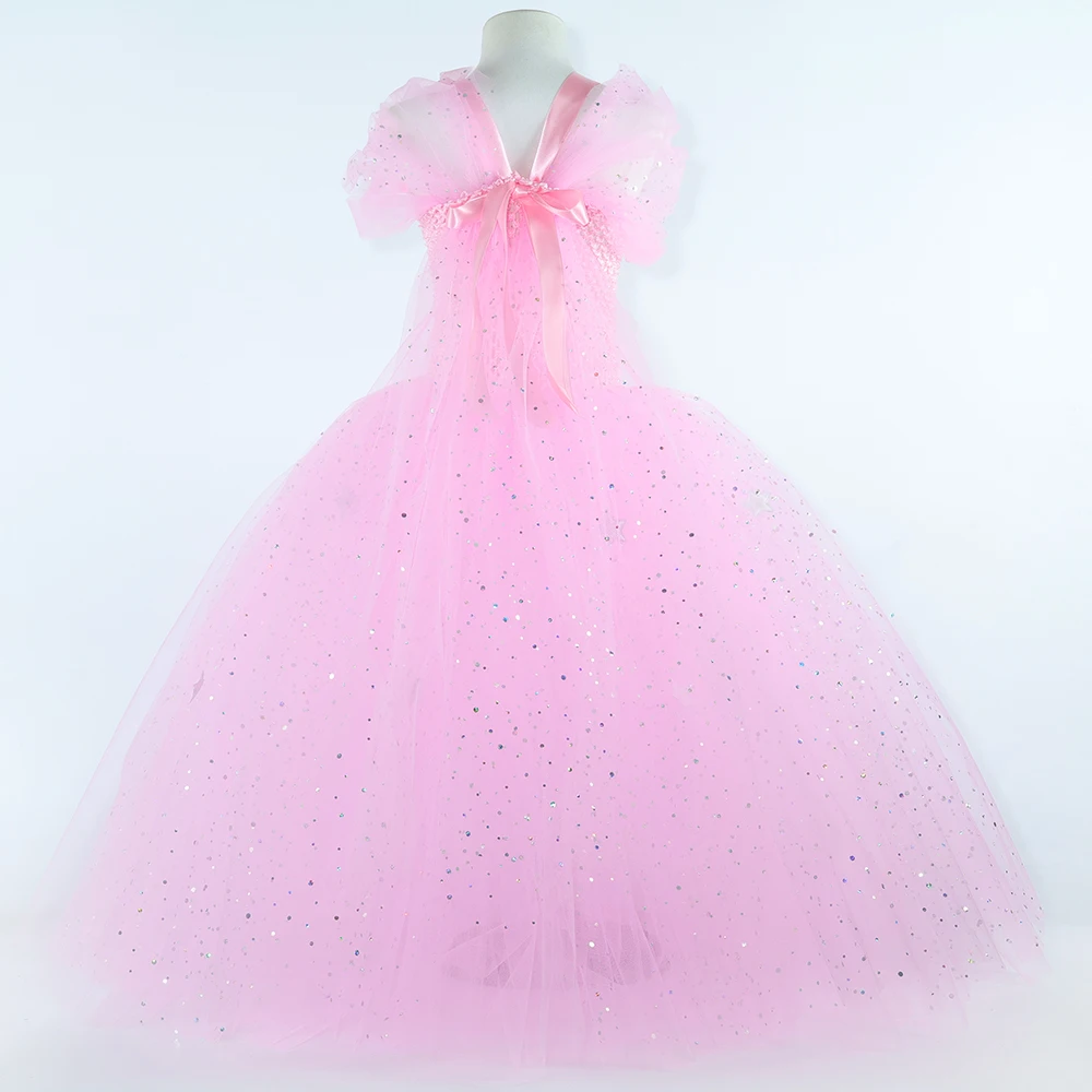 فستان Wicked Glinda The Good Witch للأطفال باللون الوردي اللامع من Glenda توتو للفتيات لحفلات الهالوين وأعياد الميلاد وحفلات الأميرة