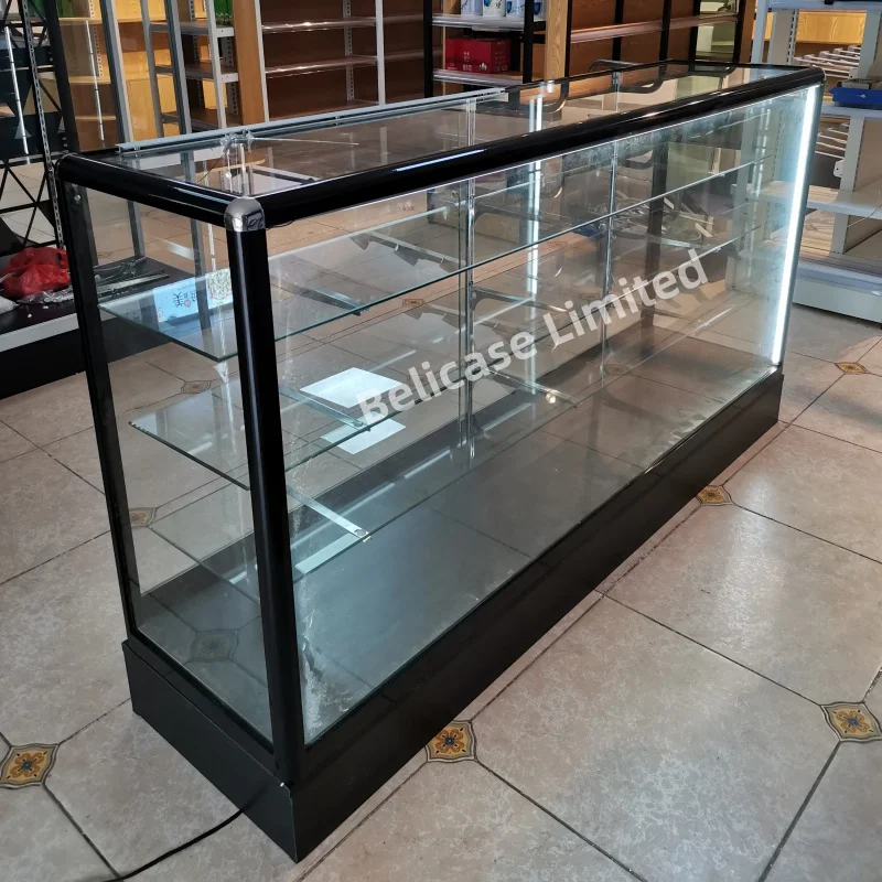 Custom. Custom size aluminum glass display showcase with LED lights lockable display cabinet & counter showcase