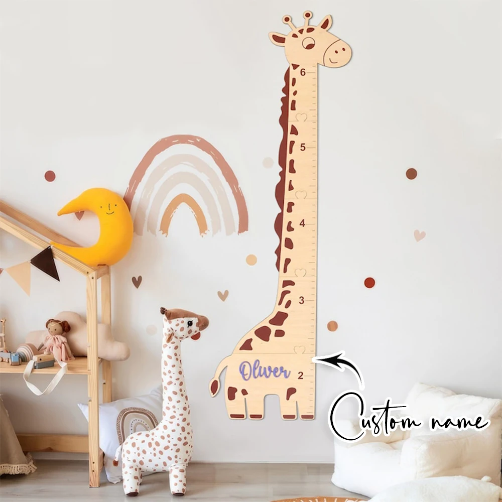 Custom Name Giraffe Wooden Height Chart Kids Growth Ruler Wall Hanging Measure Chart Nursery Decor Newborn Baby Shower Memory Gi