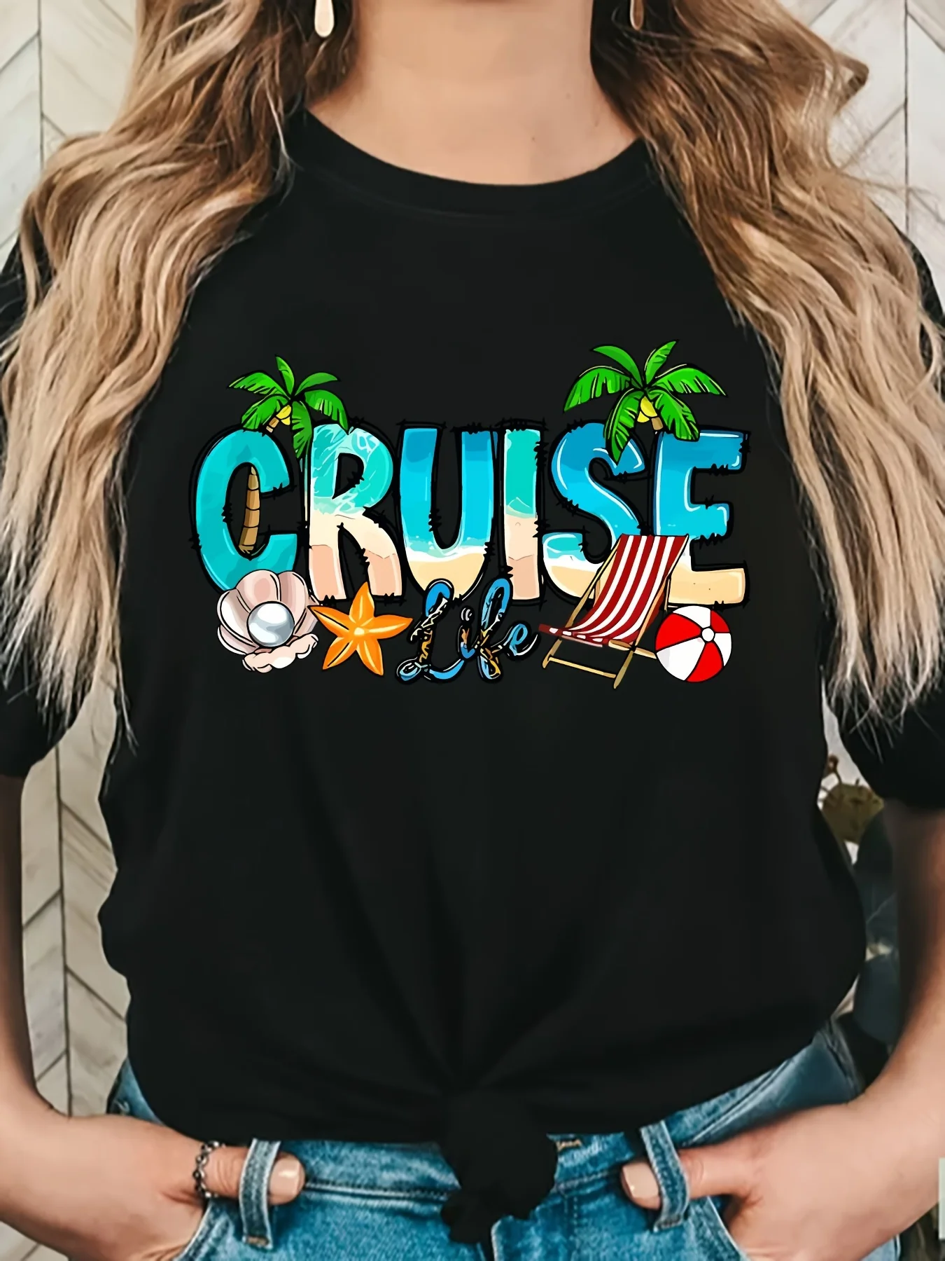 

Футболка с принтом CRUISE — свободный крой с короткими рукавами и ярким принтом на весну и лето — женские