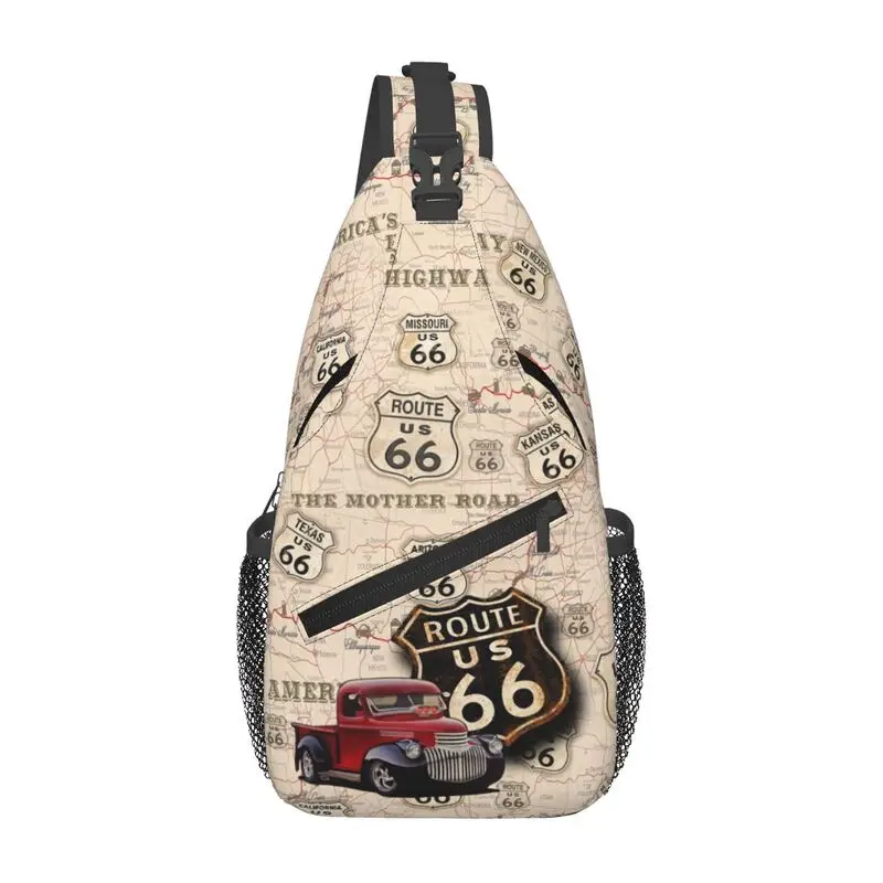 

Vintage Route 66 Sling Crossbody Chest Bag Men Fashion Shoulder Backpack for Hiking