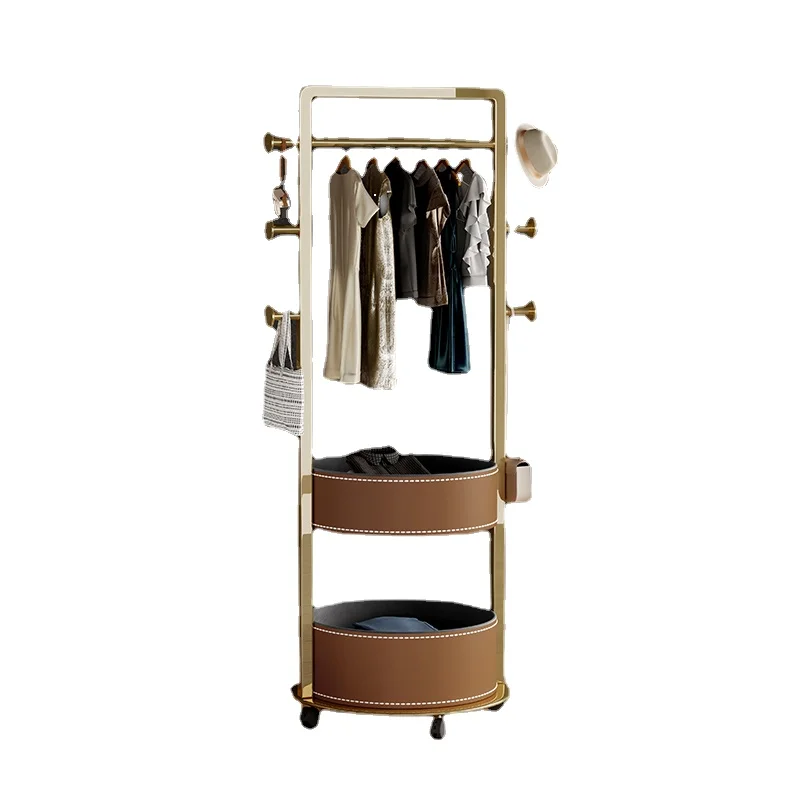 

Light luxury movable clothes and hats rack, bedroom, stainless steel titanium saddle leather storage, floor to ceiling furniture