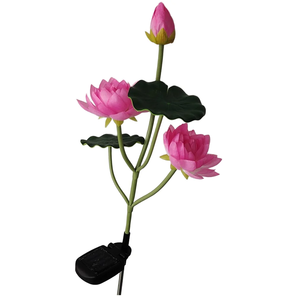Lawn Decoration Solar Lotus Light For Landscape Lighting Three Head Design Realistic Floral Shape Solar Powered Charging