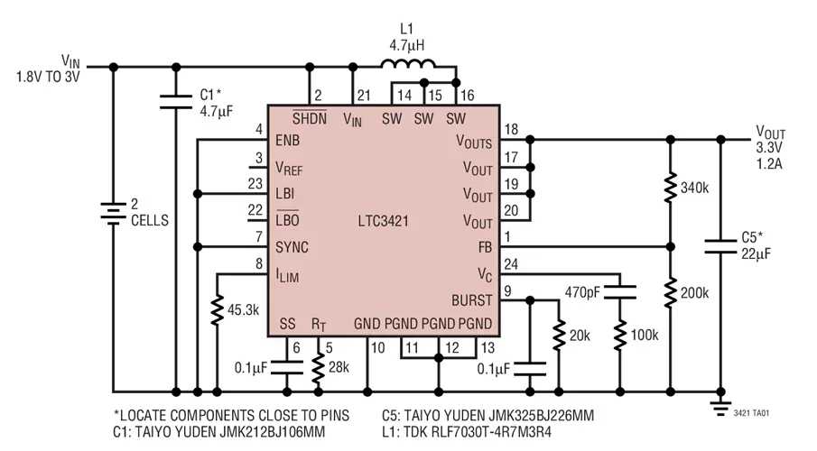 LTC3421EUF LTC3421 - 3A, 3MHz Micropower Synchronous Boost Converter with Output Disconnect