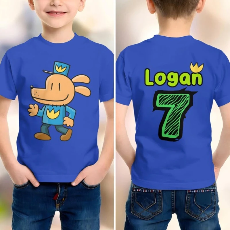 Personalized Dog Police Man Birthday Shirt Gift Custom Name and Age Kids DogMan Cute and Funny Girls and Boys 100 Cotton T-Shirt