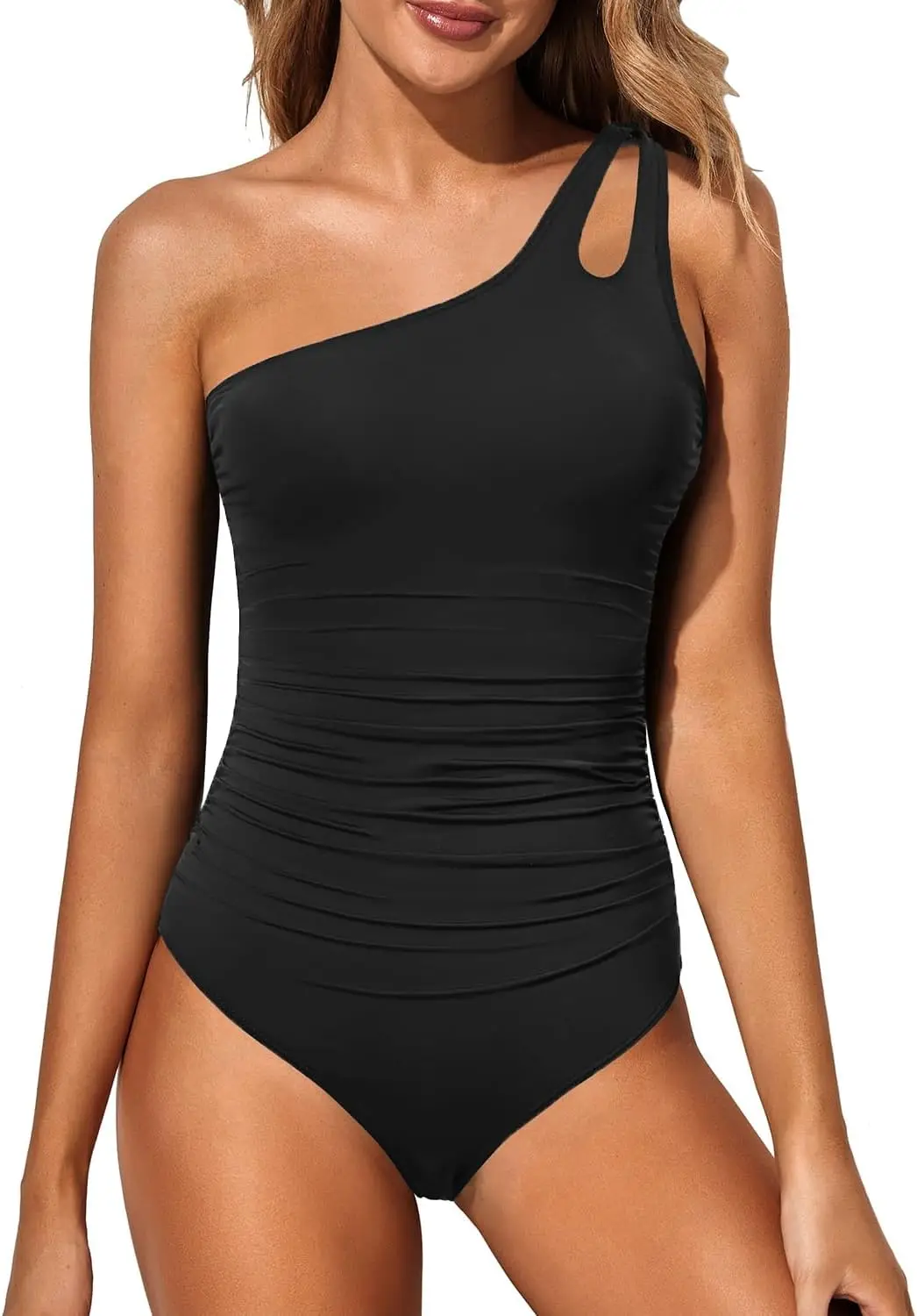 

ZENFLEX One Shoulder One Piece Swimsuit for Women Tummy Control Bathing Suits Modest Full Coverage Keyhole Swimwear