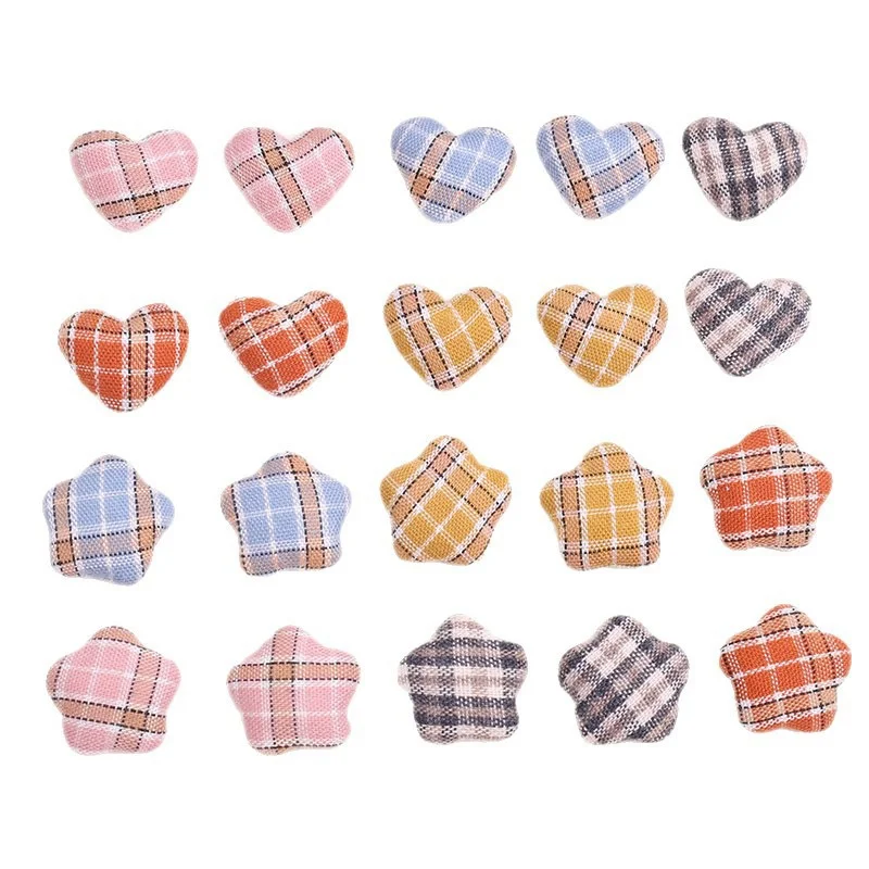 Newest 200pcs/lot color pattern print cartoon stars hearts shape fabric cabochon diy jewelry garment hair accessory