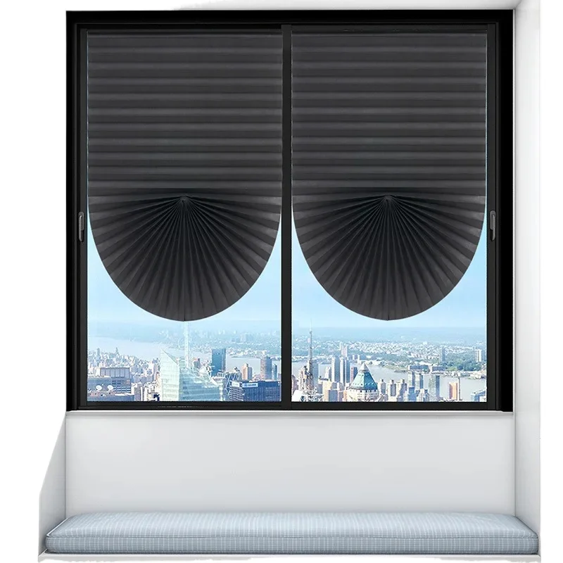 2Pcs Self-Adhesive Pleated Blinds Non-Woven Half Blackout Window Blinds Roller Curtains Bedroom Balcony Shade Privacy Curtain