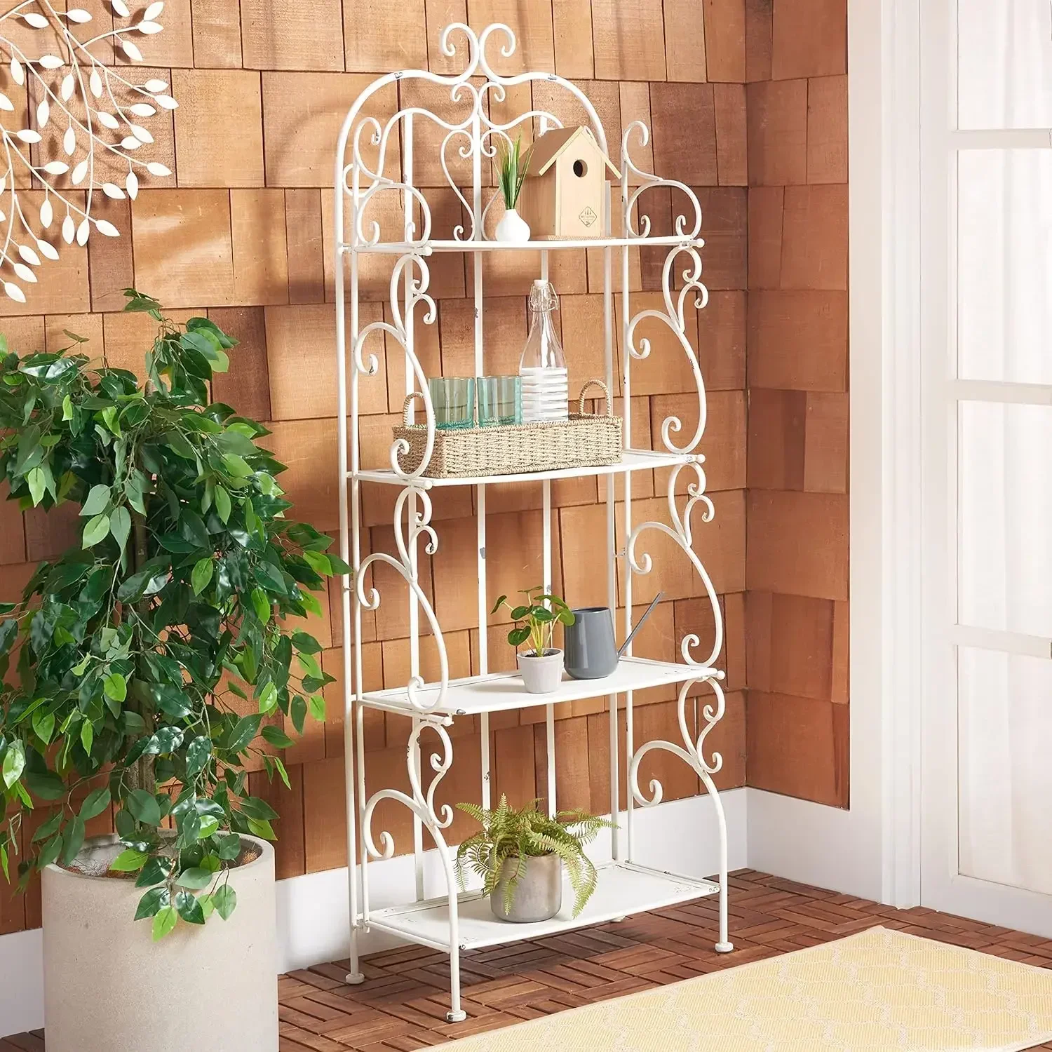 Outdoor Series  Antique White Wrought Iron Grade 4 Plant Shelf 24.8 