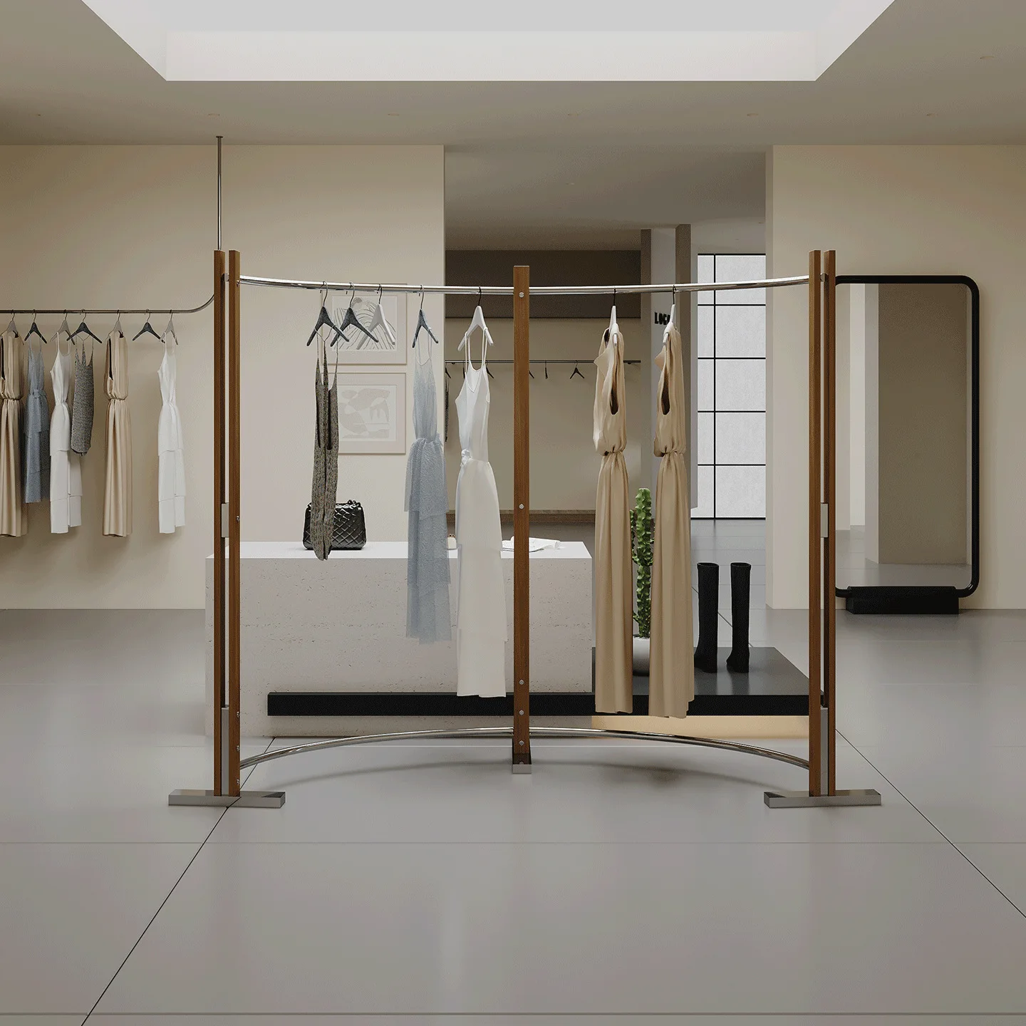 

Clothing store antique Zhongdao rack display rack curved clothes display rack women's clothing store floor-to-ceiling hanger