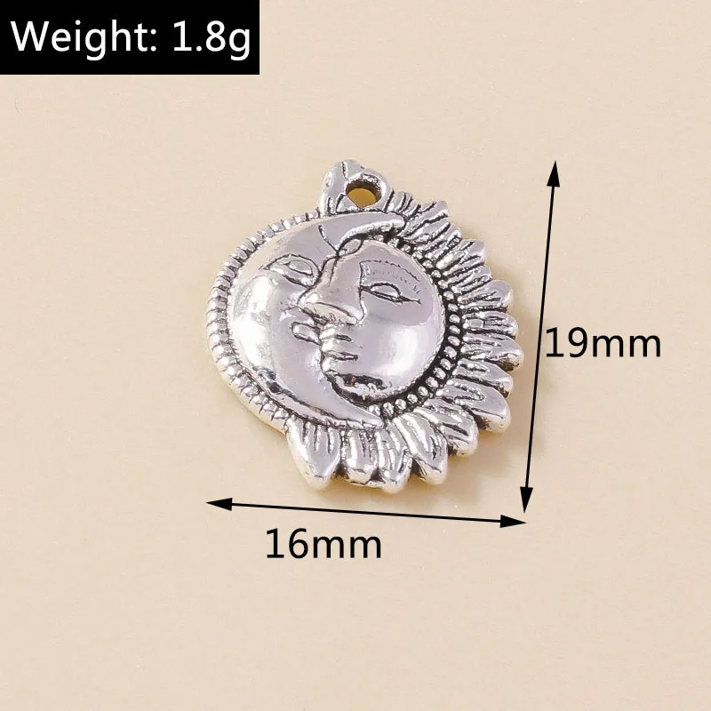 Leslie 10 Stück Gold-Silberfarbene Metall-Anhänger mit griechischen Sonnen- und Mondmotiven, Legierungs-Charms für DIY-Schmuckherstellung, Halsketten, Armbänder, handgemachtes Kunsthandwerk – Detail 12