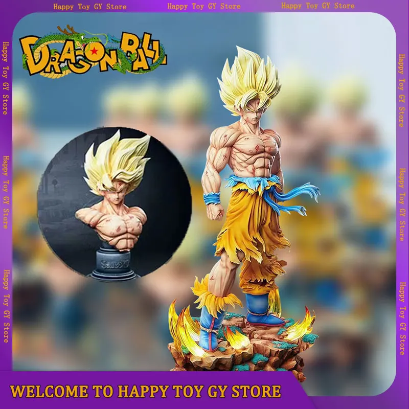 CK Statue Dragon Ball Z Son Goku Figure Replaceable Heads Led Base Super Saiyan Goku Action Figures Collection Mode Gifts Toys