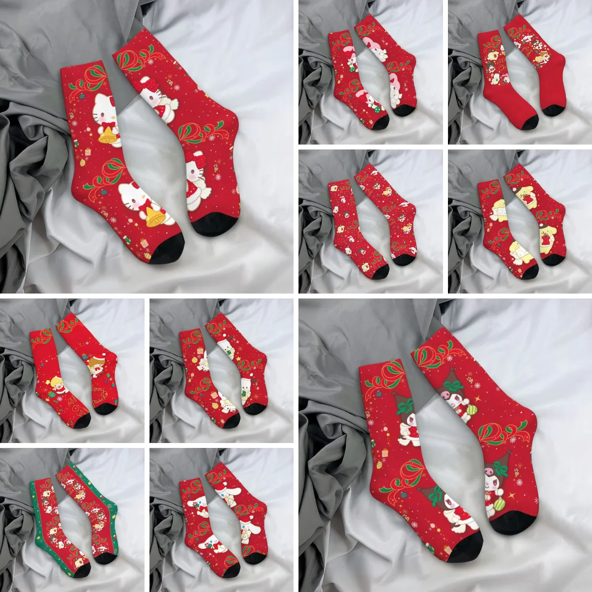 Men Sock Christmas Sanrio Kuromi Pochacco Hello Kitty Cinnamoroll Stockings Autumn Fashion Warm Soft Sock Climbing Non Skid Sock