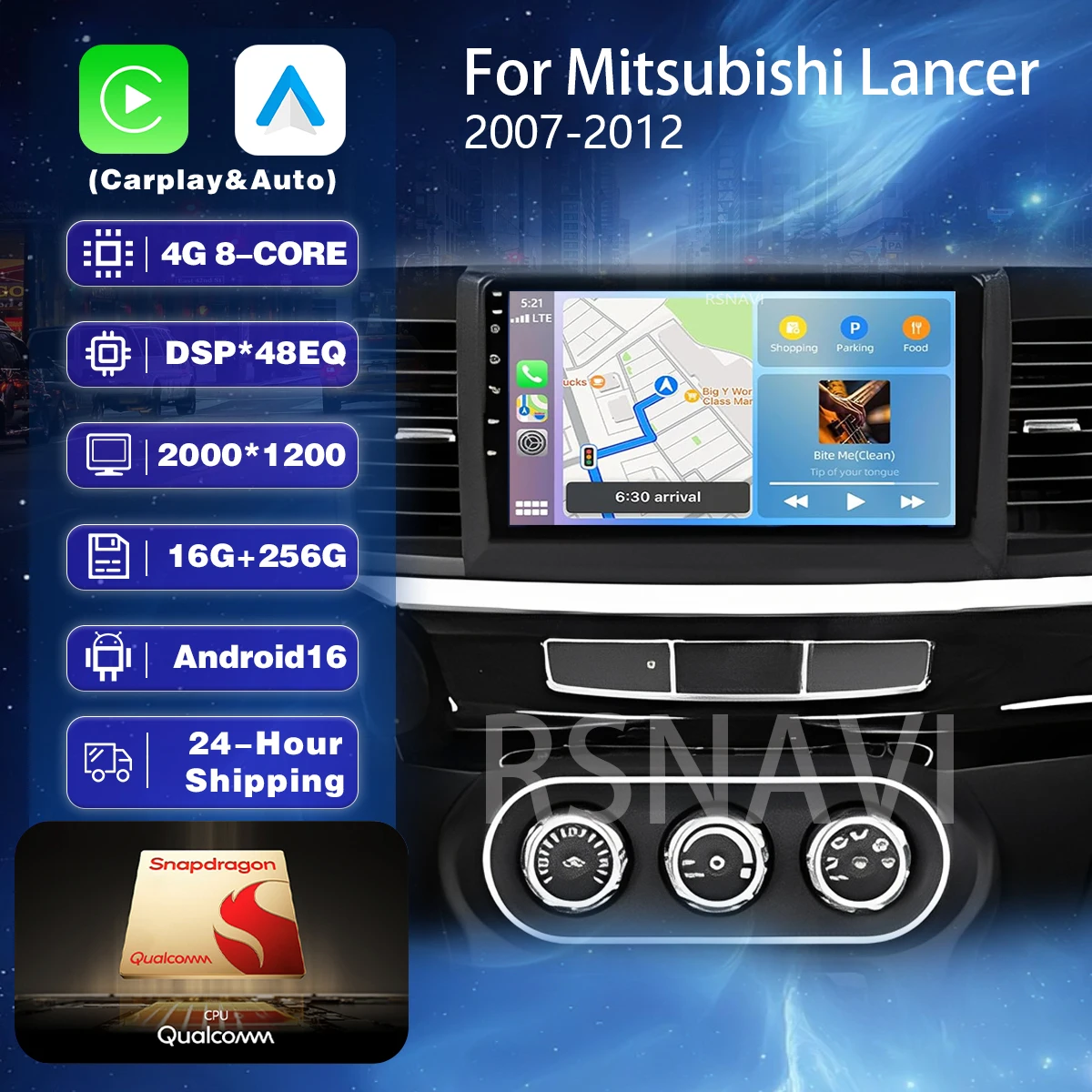 Android 16 Carplay Auto Car Radio Multimedia Player For Mitsubishi Lancer 10 2007-2013 2K Screen steering wheel control Video
