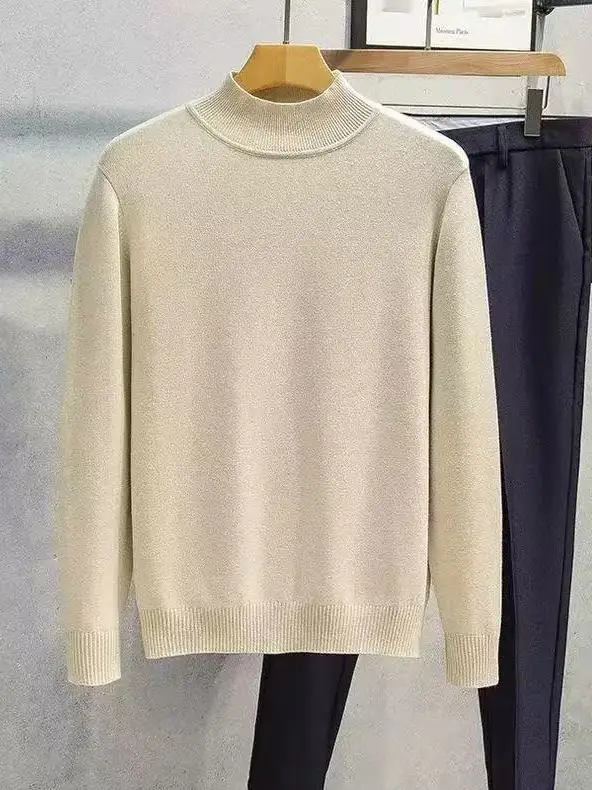 

Men's f High Collar Knitted Sweater Slim Fit Overhead Sle Korean Version Warm Inner Wear White Knitted Base irt