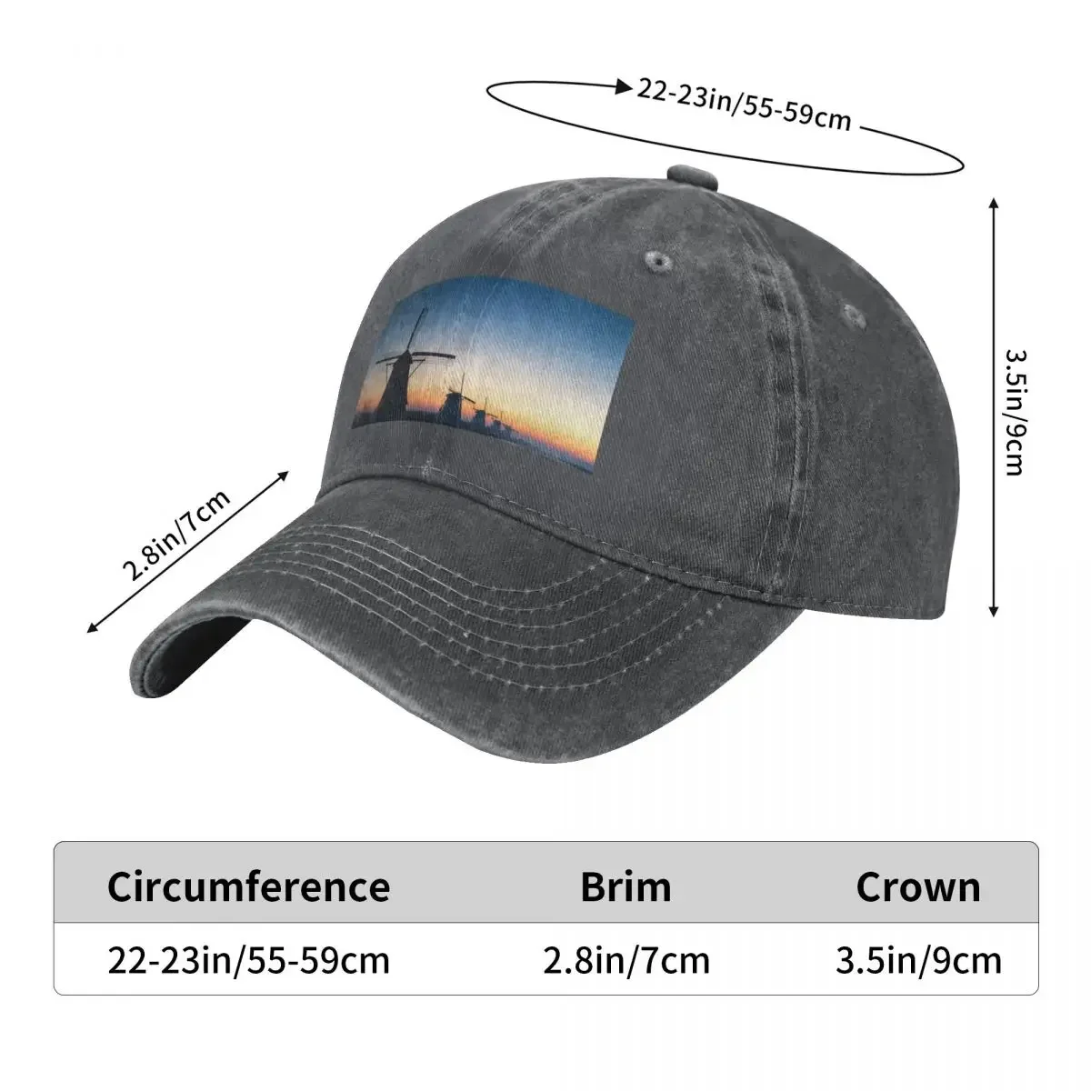 Kinderdijk Windmills Baseball Cap Beach Outing Hat men winter hats for men custom Hat Men Golf Wear Women's