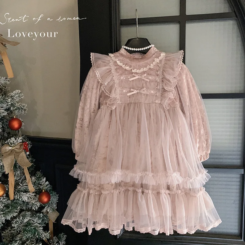 

Платье UNITIM для маленьких девочек, зимнее сетчатое платье с бантом и принтом, флисовое платье для маленьких девочек на день рождения, Velet, детское платье принцессы для маленьких девочек