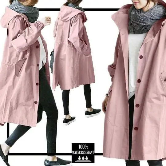 Female long hooded lining Windbreaker  Autumn large size 120kg oversized trench coat