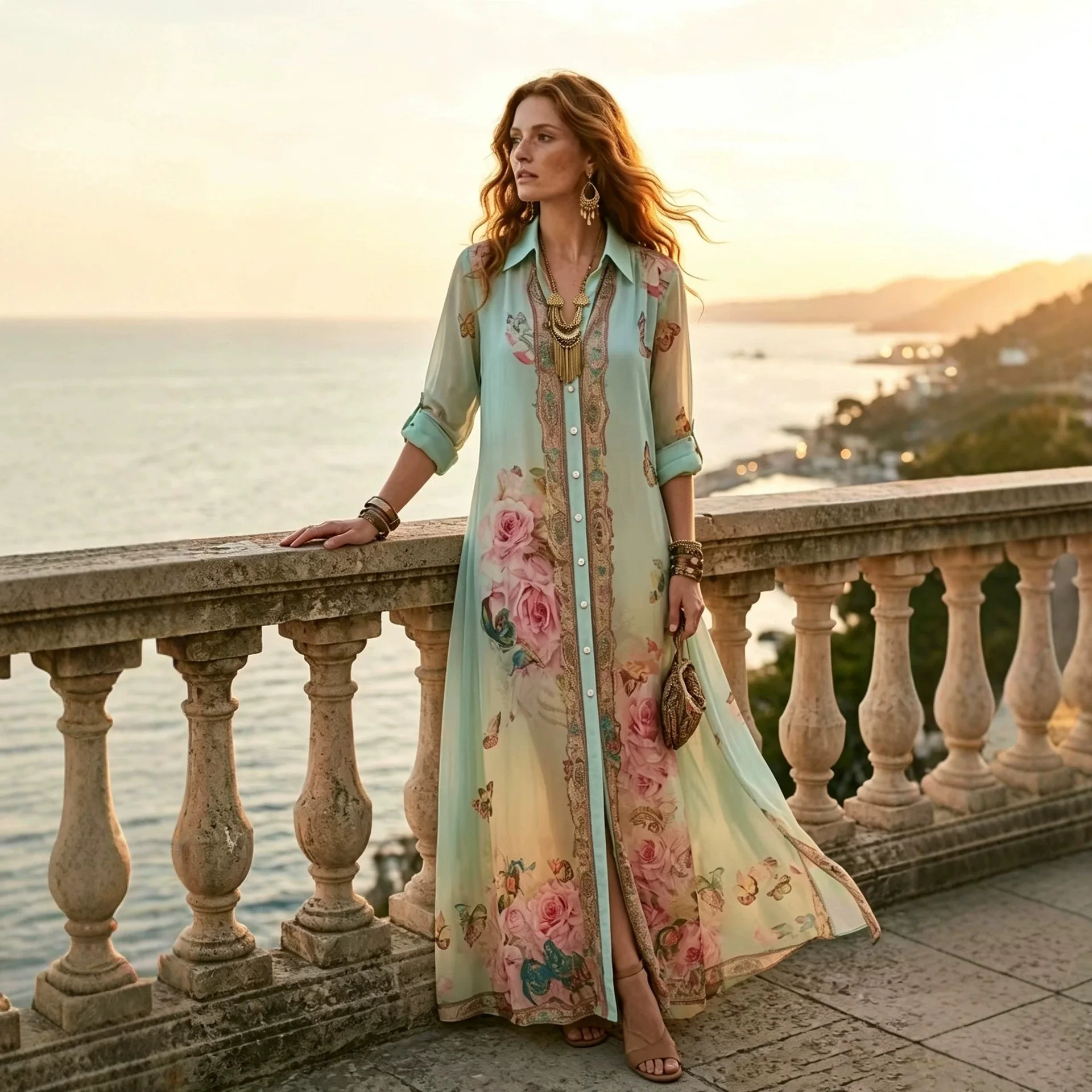 가을 보헤미안 프린트 셔츠 드레스 여성 턴다운 칼라 싱 - Boho Summer Beach Maxi Dress 리뷰 및 가격