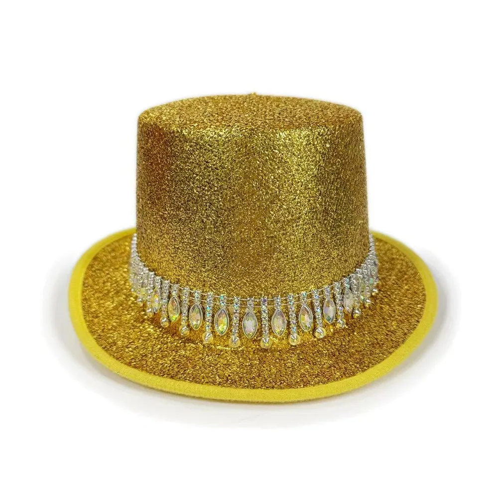 

New Crystal Jazz Hat Rhinestone Edge Colorful Magician Hat Unisex Stage Show Hat Party Headwear