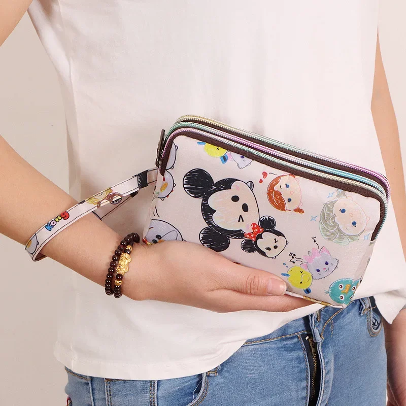 Disney new cartoon long mobile phone wallet canvas coin purse girl clutch bag fabric multi-layer ladies money bag small handbag