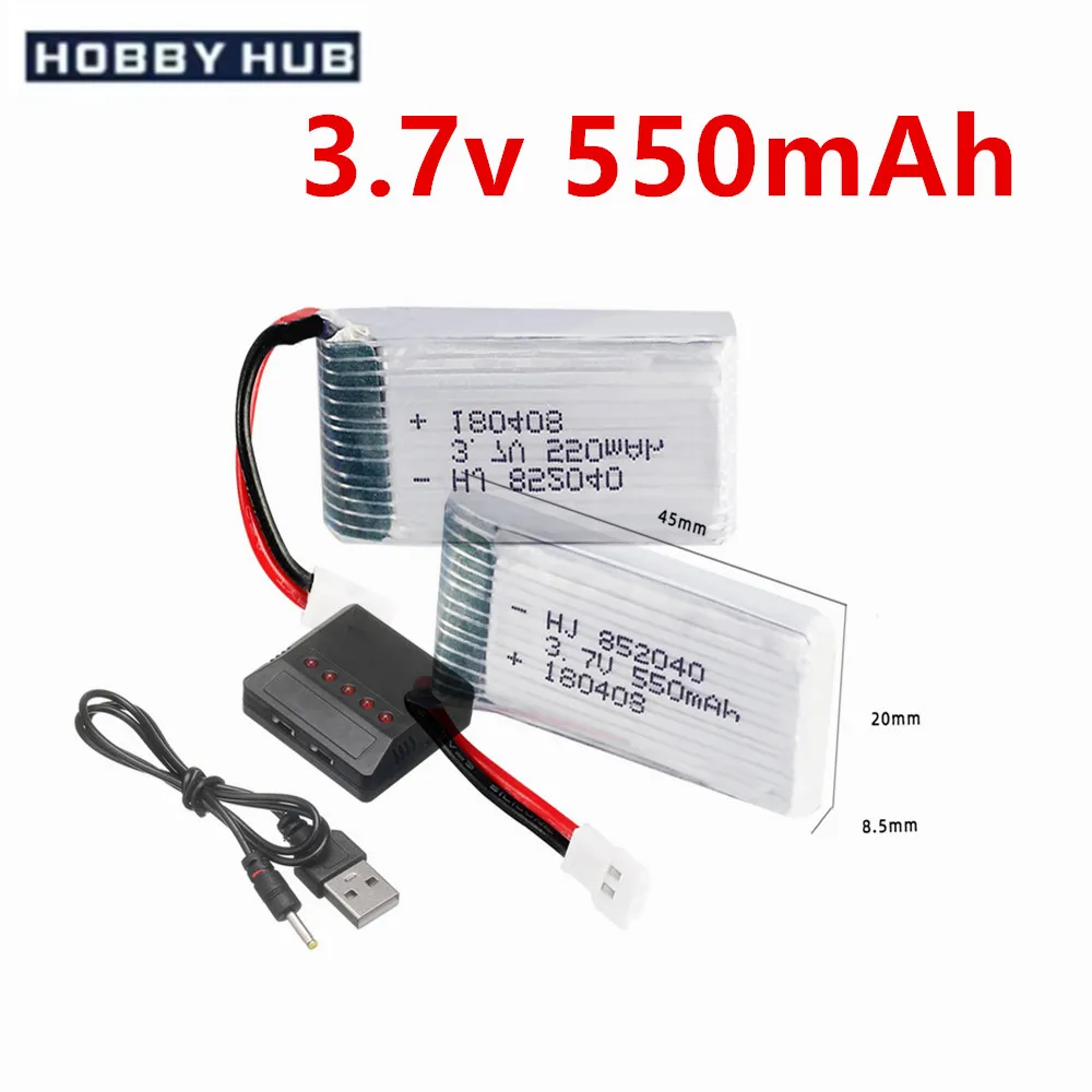 Аккумулятор LiPo 3.7V 550mAh 852040 с зарядным устройством для радиоуправляемых дронов и вертолетов H107, H31, KY101, E33C, E33. Запасная часть, аккумулятор 3.7V 1S XH2.54.
