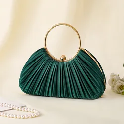 Bolsa de noite plissada com temperamento vintage feminina, elegante retrô, bolsa de círculos redondos, embreagem para festa de casamento verde, bege