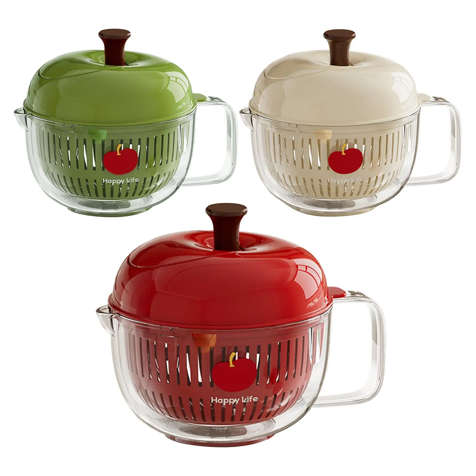 Fruit Cleaner Bowl Strainer Cleaning Container Berry Washer Applee-Shape Salad Spinner Manual Fruit Vegetable Drain Basket view 6