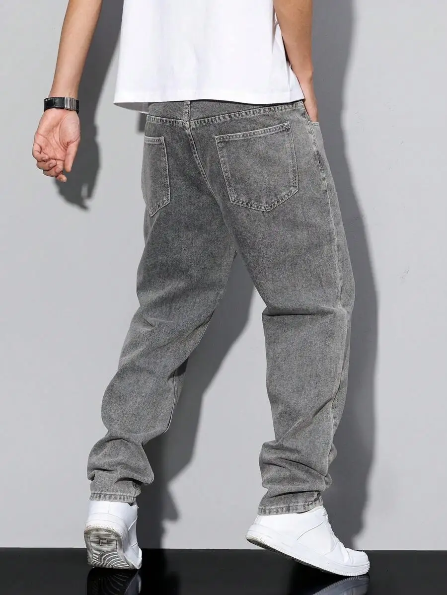 Mens Casual Distressed Tapered Fit Denim Jeans