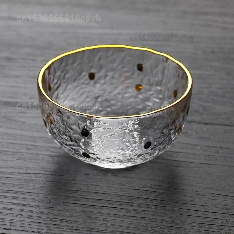 Hammered Heat-Resistant Glass Tea Cup, Three-Legged Kung Fu Set, Gold Edged Hammer Wood Grain Tea Bowl, Elegant Tea Accessory