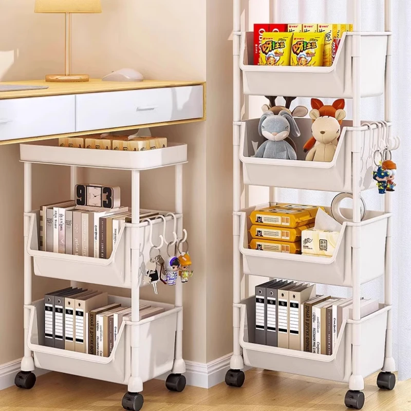 Trolley Bookshelf Multi-Story Storage Rack Narrow Slit Mobile Display Cabinet  Corner Storage Organizer Mobile
